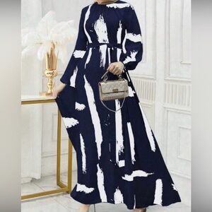 Women's Full-Length Allover Print Casual Long Dress Long Sleeves/ Size XL(12)